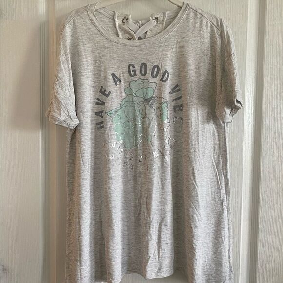 Girls Justice 18/20  "good vibes" lace up shirt nwot - Picture 1 of 11